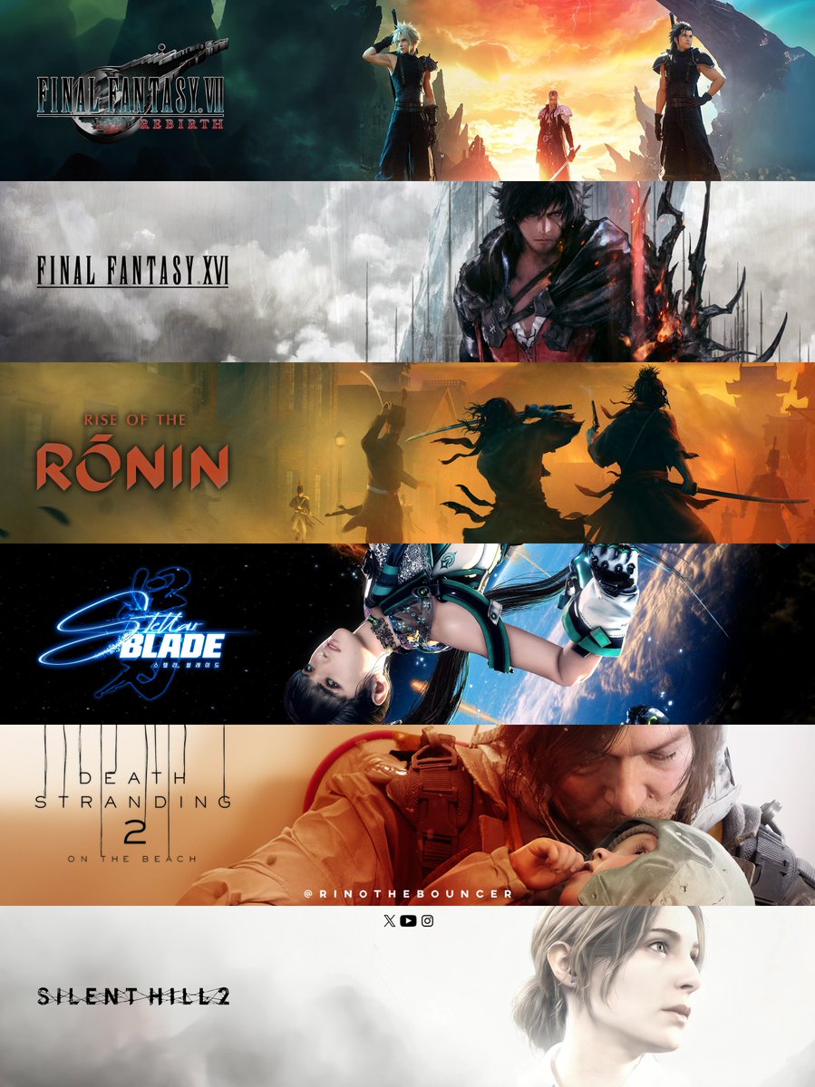 RinoTheBouncer's tweet image. #PlayStation always picks the best collaborators for their exclusives🚀

✅Final Fantasy VII: Remake + Rebirth
✅Final Fantasy XVI
✅Rise of the Ronin
✅Stellar Blade
✅Death Stranding + DS2
✅Silent Hill 2

What are your favorite/most anticipated PlayStation exclusives, not…