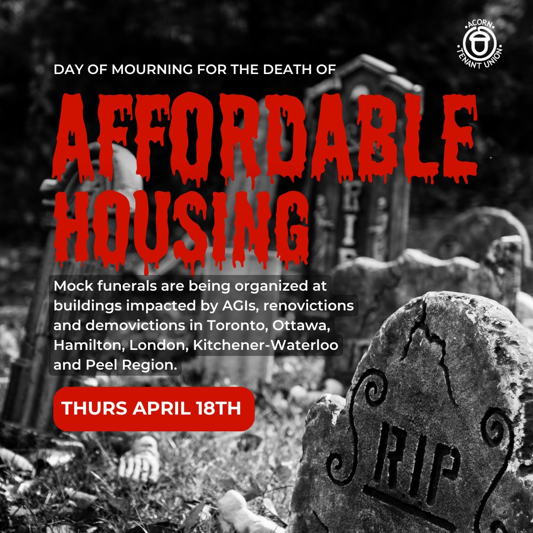 Corporate landlords are killing #AffordableHousing with above guideline rent increases (#AGIs), #renovictions, #demovictions & other tactics to exploit more money out of tenants. JOIN US April 18th to fight against corporate greed and government inaction: fb.me/e/1R9jTYSsf