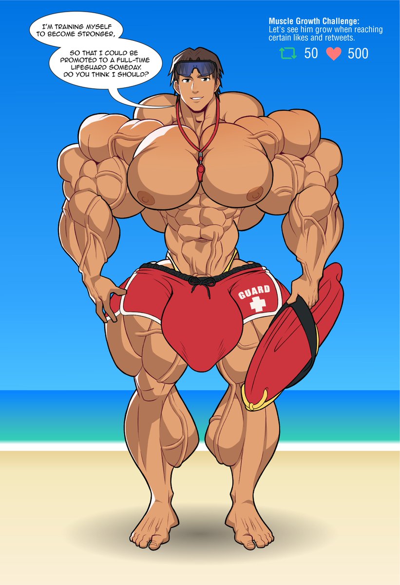 Meet Brayden! , He has a dream of becoming a lifeguard at this beach but he thinks he's still too weak and scrawny. Will he achieve his dream? 🏊🌊🏄 #muscle #growth #Bara #hyper #OC #musclegrowth