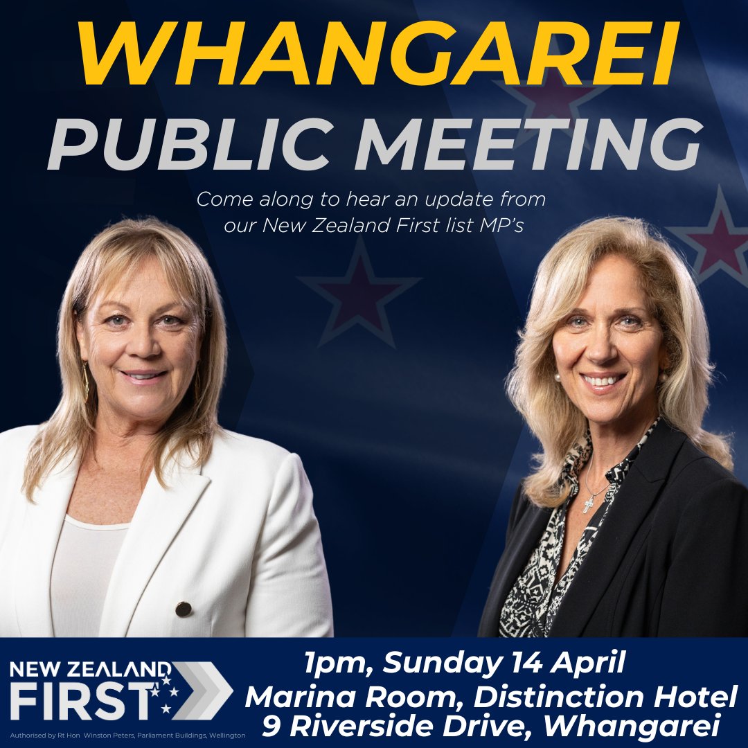 At 1pm, Sunday 14 April, @jennymarcroft and @TanyaUnkovichMP will be holding a public meeting in the Marina Room at Distinction Whangarei to provide updates on our progress, meet supporters, and hear the public’s concerns. Come along and join like minded New Zealanders concerned…