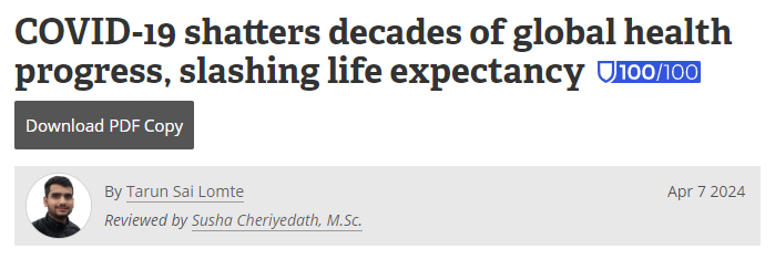 Humanity's greatest ever achievement was the near doubling of life expectancy in the past 150 years. Now being swapped out for recreational lifestyles. Kiddult culture. One for the 'it's just a cold' folks. news-medical.net/news/20240407/……