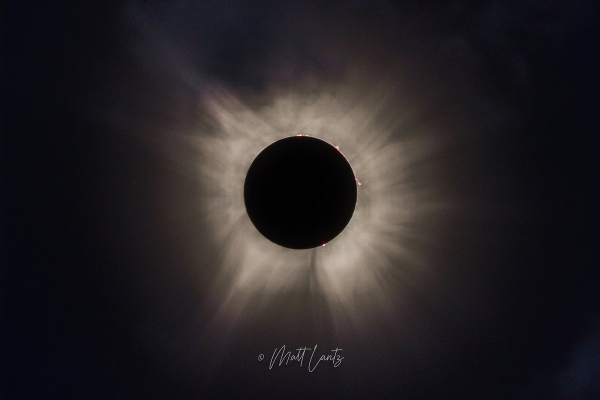 Totality through the clouds in Fort Worth, Texas. This is a set of 7 bracketed images to be able to properly expose the solar flares as well as the corona in one image. #FortWorth #Texas #eclipse #SolarEclipse #SolarEclipse2024 #timelapse #dfwwx #txwx