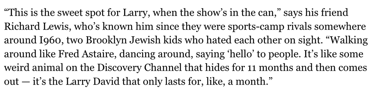 The late Richard Lewis told me Larry David is never happier than when he's just finished a Curb season. Presumably, with the whole show in the can, he's ecstatic rollingstone.com/music/music-ne…