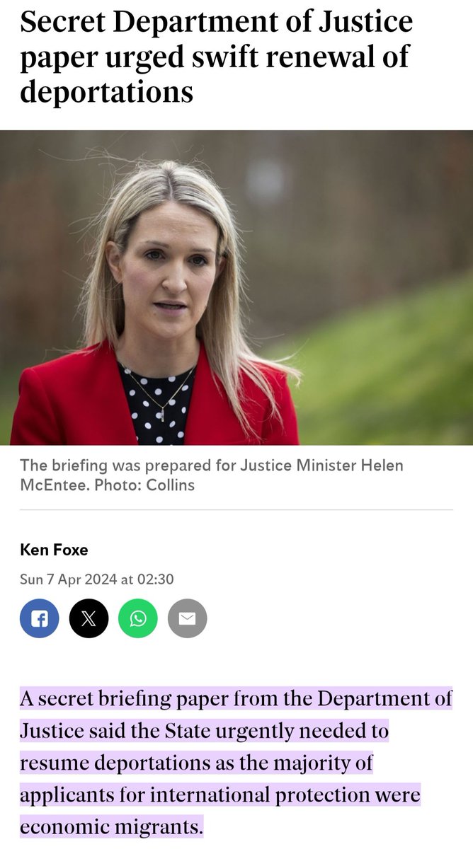 How long have the Justice Minister @HMcEntee and her department withheld this secret briefing paper and failed to comply with its content? The paper confirmed that the majority of so-called 'asylum seekers' were 'economic migrants, as opposed to those seeking protection from…