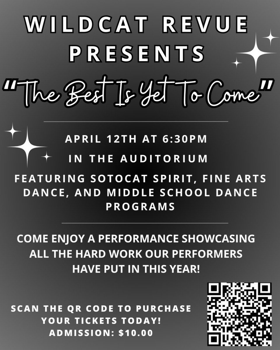 Come enjoy a performance showcasing Sotocat Spirit, Fine Arts Dance, and Middle School Dance Programs! Friday, April 12th at 6:30 in the Auditorium.