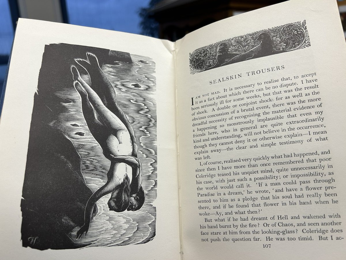 How lovely is Joan Hassall’s wood engraving for Eric Linklater’s ‘Sealskin Trousers’ (which is, incidentally, one of the great Scottish short stories)…?