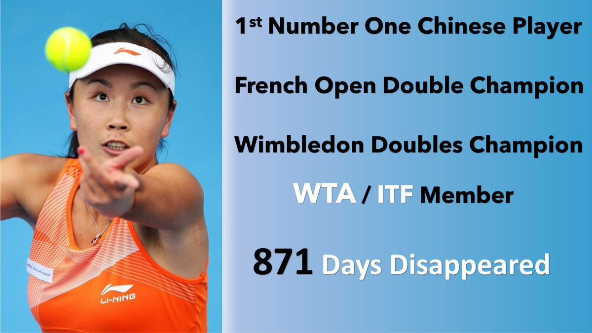 While some work hard to forget, 
this tragedy just goes on and on. . . for her anyway.
@WTA @ITFTennis @ChineseEmbinUS @iocmedia
WHERE IS PENG SHUAI?
#WhereIsPengShuai

#wta #CCPCHINA #atptour @atptour #women #RolexMonteCarloMasters #tennis #HumanRights #sport @espn