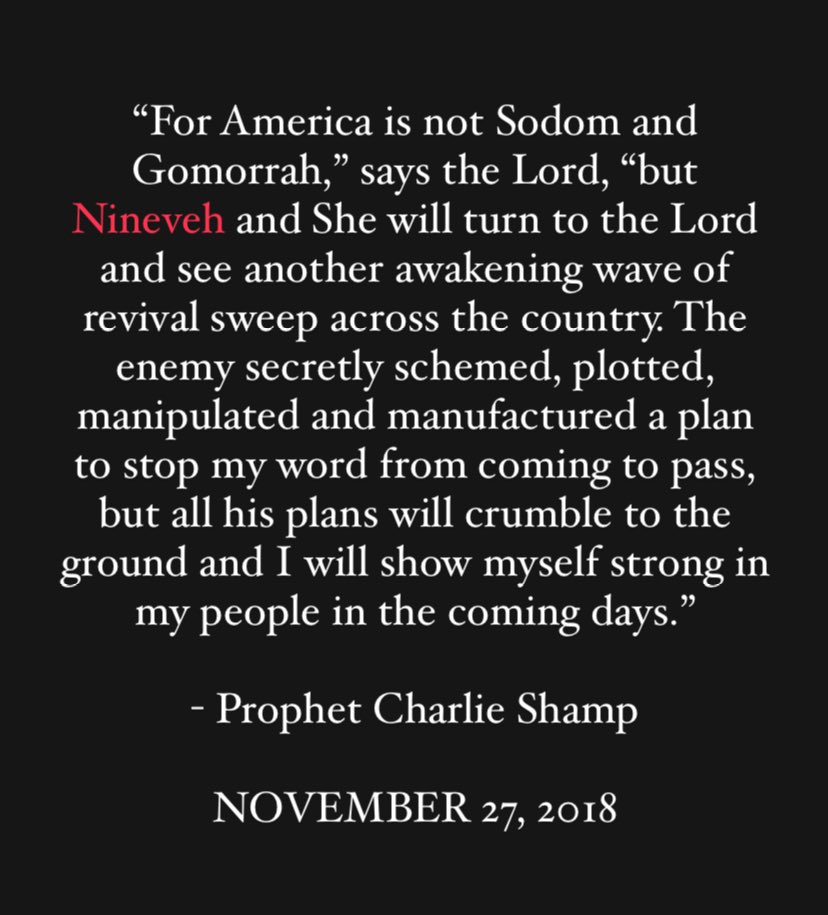 I can hear the whispers of demonic powers claiming there will be destruction, doom, demise, depression on America, but I decree and declare this will never happen! “For America is not Sodom and Gomorrah,” says the Lord, “but Nineveh and She will turn to the Lord and see another…