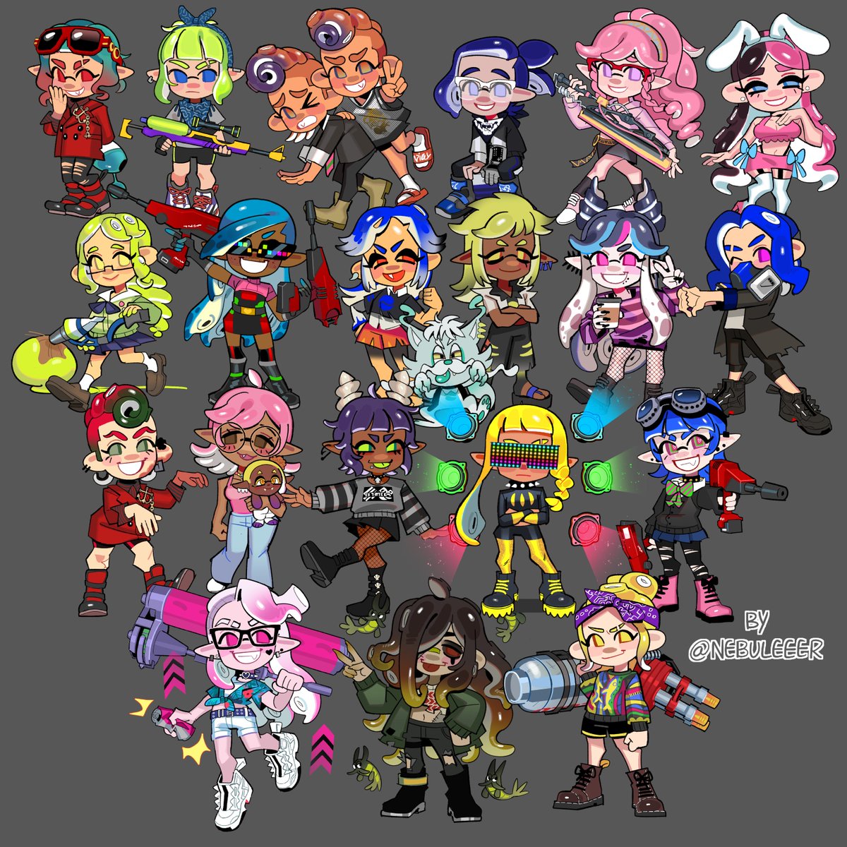 all the splatoon chibis ive done so far. i just wanted to see them all together. still have my waitlist open hehe