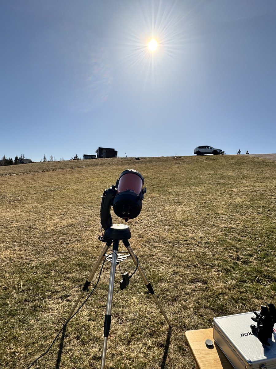 How lucky was I? To be able to sit in my front yard and have my telescope track the sun and have munches and watch the moon’s shadow gobble up the sun! And bigger surprise here in PEI. Sunny, warm and no wind! First day since October. Who would have thought that?!!