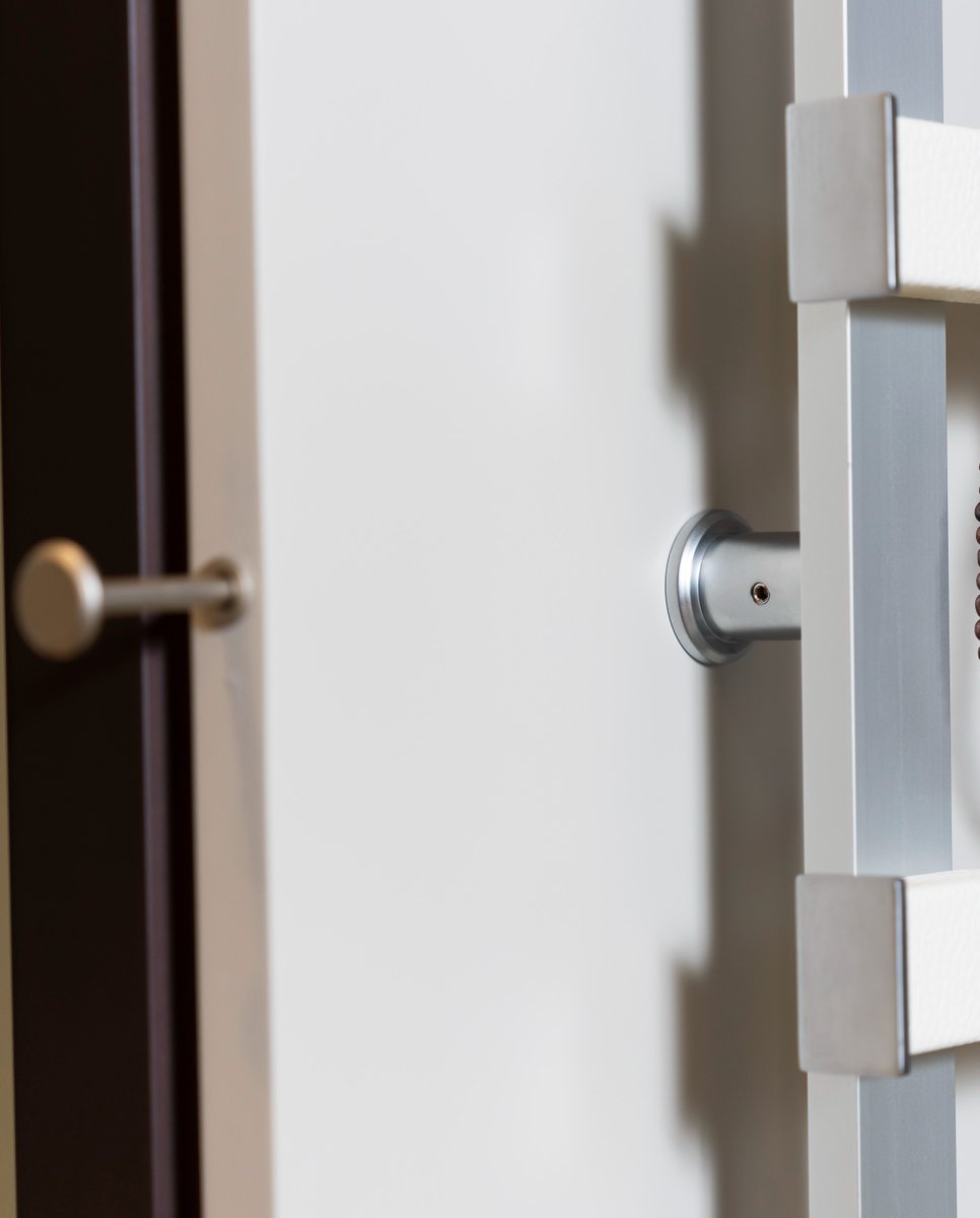 A dynamic, space-saving duo: The Symphony Wall Mount Organizer and Synergy Elite Valet Pin – all installed on a single closet door. This pairing is just one of the many stylishly functional solutions found in the micro-living display at our New York City Showroom.