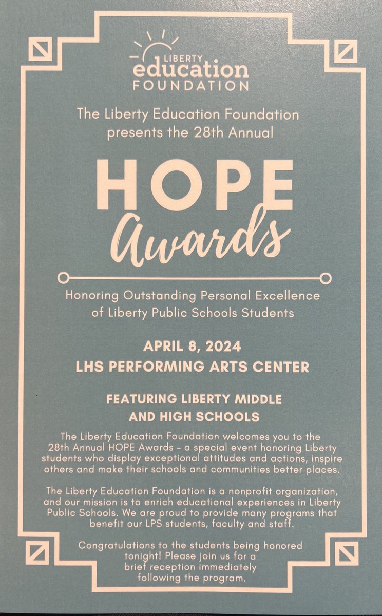 Great night celebrating our <a href="/LIBERTYSCHOOLS/">LPS53</a> secondary students at the <a href="/LibertyEdFdn/">Liberty Education Foundation</a> HOPE Awards for their Personal Initiative, Courage, Humanitarianism, Integrity, and Community Service. #LPSleads