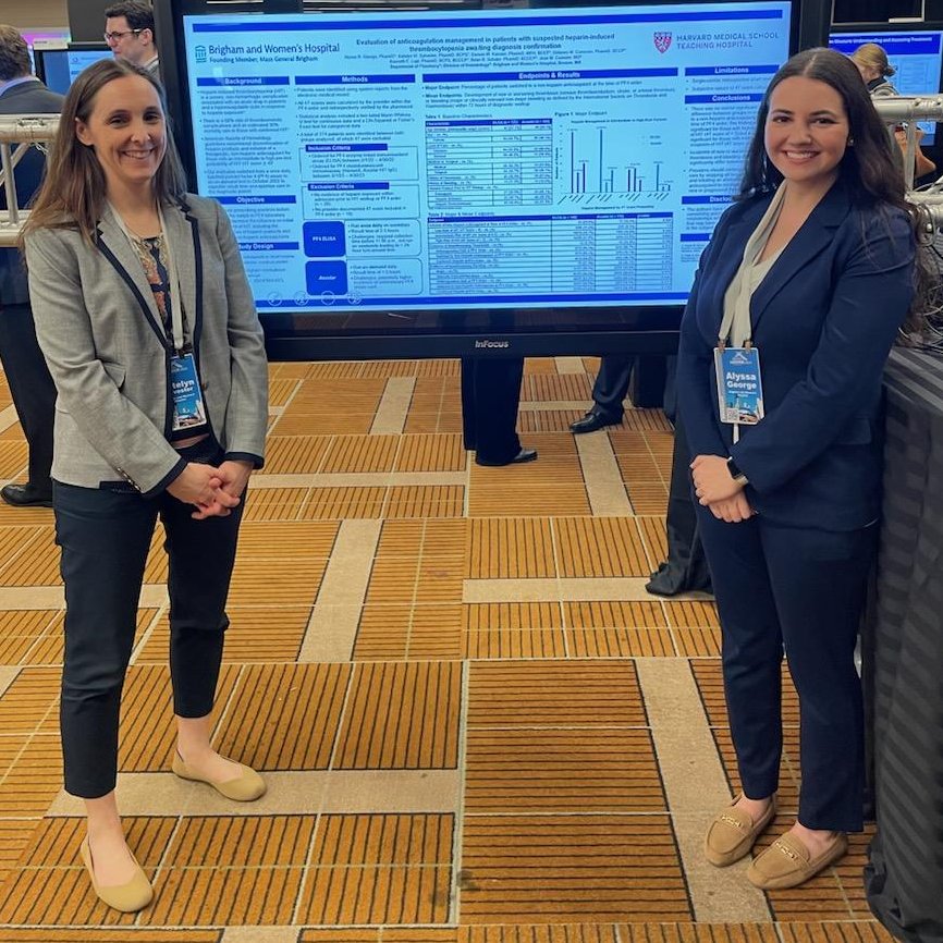 Congrats to <a href="/alyssa_g_pharmD/">Alyssa George, PharmD, BCPS, CACP</a> and <a href="/KatelynSylvest4/">Katelyn Sylvester</a> for presenting their research "Evaluation of anticoagulation management in patients with suspected heparin-induced thrombocytopenia awaiting diagnosis confirmation" at <a href="/THSNA_Societies/">THSNA</a>!! #TwitteRx #PharmRes