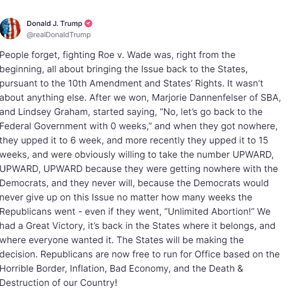 #USDemocracy, #DemVoice1, #DemsUnited

Total BS and lies from whoever wrote this for the #OrangeCretin.

It is NOT about the states having to make a decision. That is a pathetic attempt a cop-out, that fails miserably, like most things the #CrapUnderTheCap  is involved in.

The