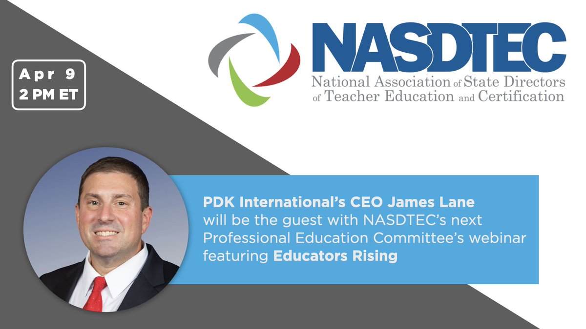 Dr. Lane will be joined by @EducatorsRising students Tuesday afternoon at 2pm ET to discuss the benefits of GYO programs for high schools on @NASDTEC open discussion webinar: nasdtec.net/page/PEC_Webin…