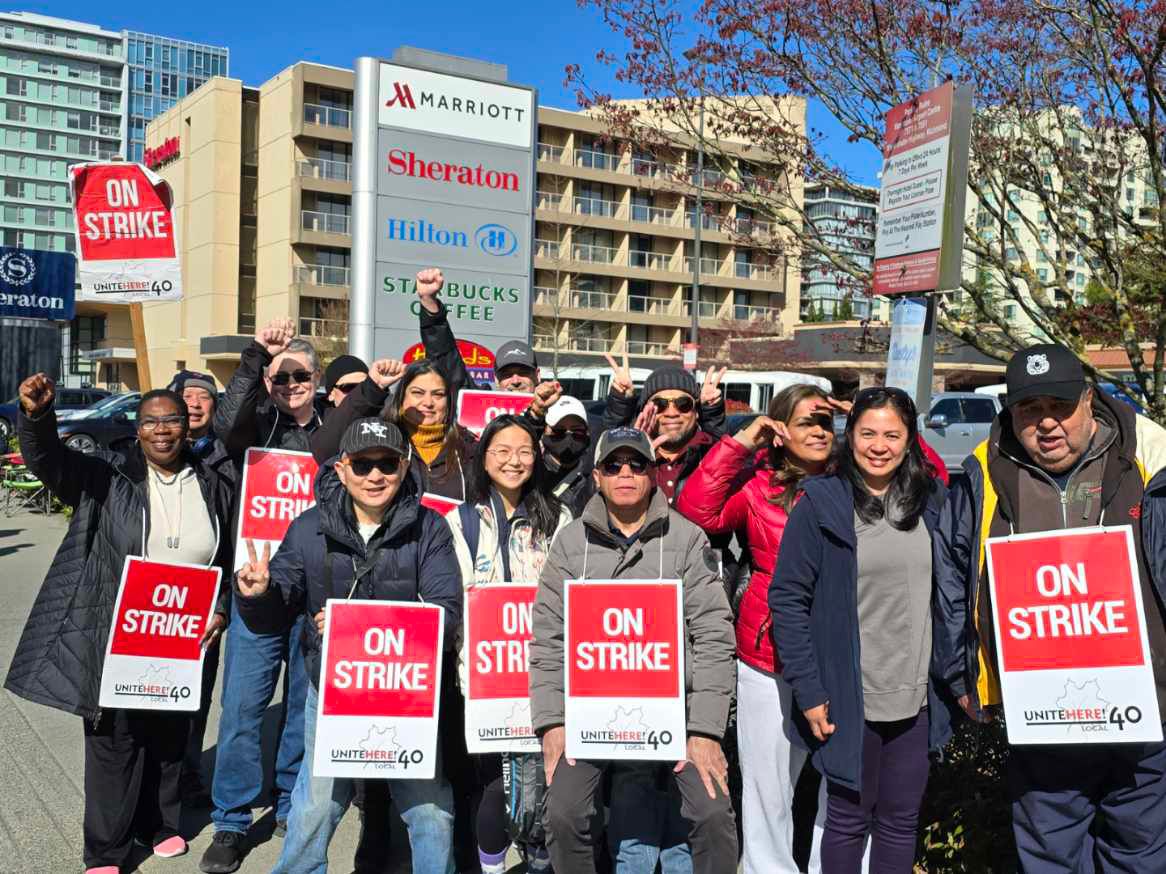 Our ALLIES visited the Sheraton YVR picket line this past weekend! THANK YOU @BCGEU Component 10 & @ATU_Canada Local 1415 for providing food for the strikers & showing your #SOLIDARITY with hotel workers fighting for a #livingwage! #bclab #canlab #canada #yvr #unionpower