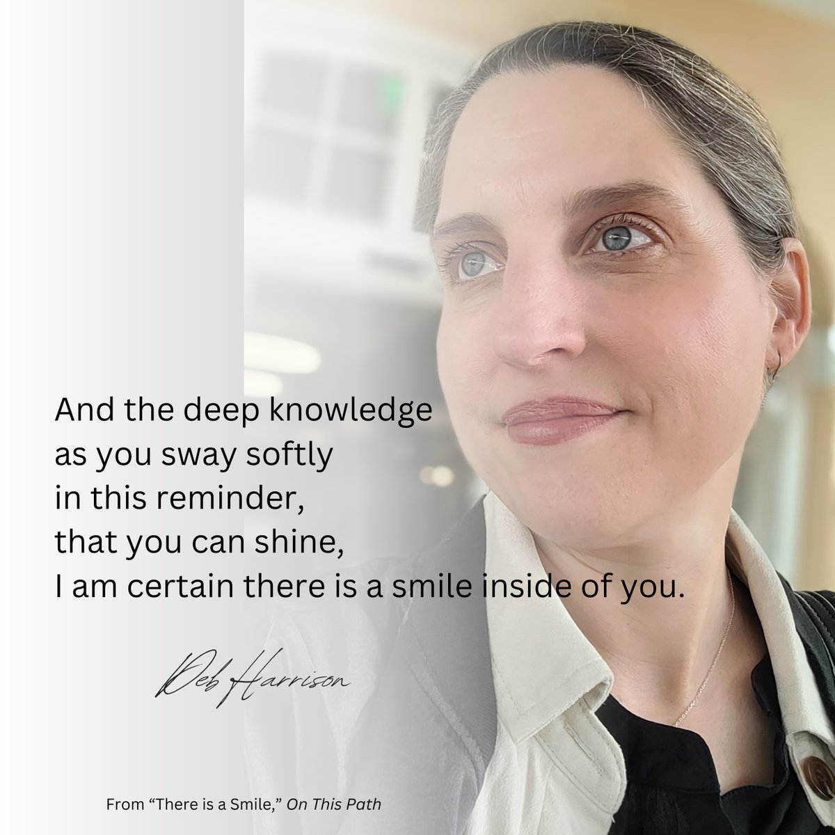 DebJHarrison's tweet photo. "I am certain there is a smile inside of you."
On This Path will be launching in a week. It brings words of emotions from throughout my life. "There is a Smile" was written as a reminder to keep going.
#beyourbestyou #poetrylovers #poetry #smile #onthispath https://t.co/X4FjqX7Gn8