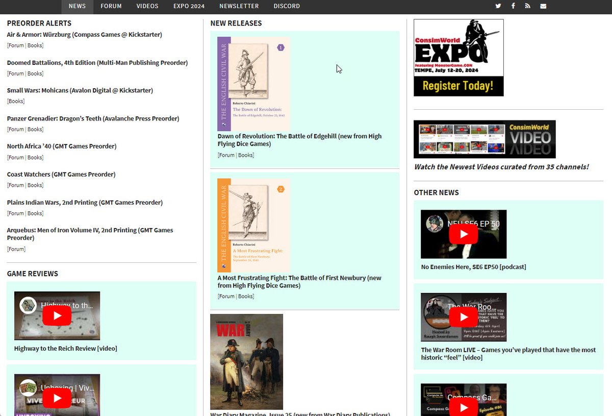 Read the latest news. 35 news items posted on 8 April. consimworld.com        

CSW Expo 2024 Registration is now LIVE!
expo.consimworld.com

And don't miss our video feed curated from 35 YouTube channels covering consim gaming! consimworld.com/videofeed/
#consimworld

35