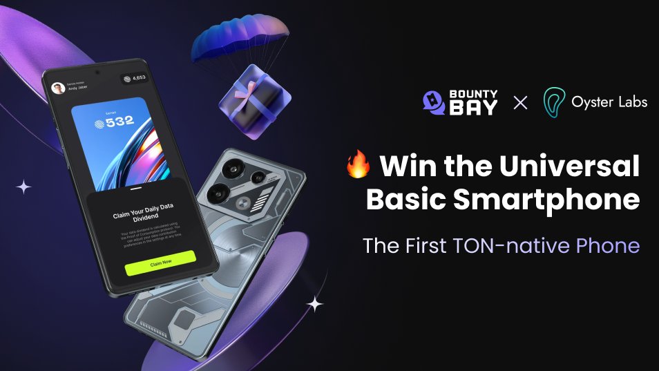 Our new campaign with @oysterecosystem is up!🔥 Join the social gamification to win the Universal Basic Smartphone📱 -- the First TON-based Smartphone valued at $99! Wait no further, join & get your friends to boost you for WIN!🥂📱 ⏳ Ends in 5 Days 🔗 t.me/bountybay_bot/…