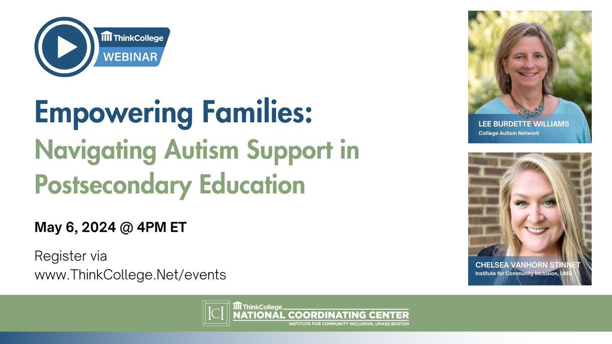 Are you navigating postsecondary education options for someone with autism? Gain insights and practical advice from experts in our May 6 webinar. Register today buff.ly/3PJqyoO #AutismInHigherEd #InclusiveHigherEd #CollegeAutismNetwork #AutismAwarenessMonth