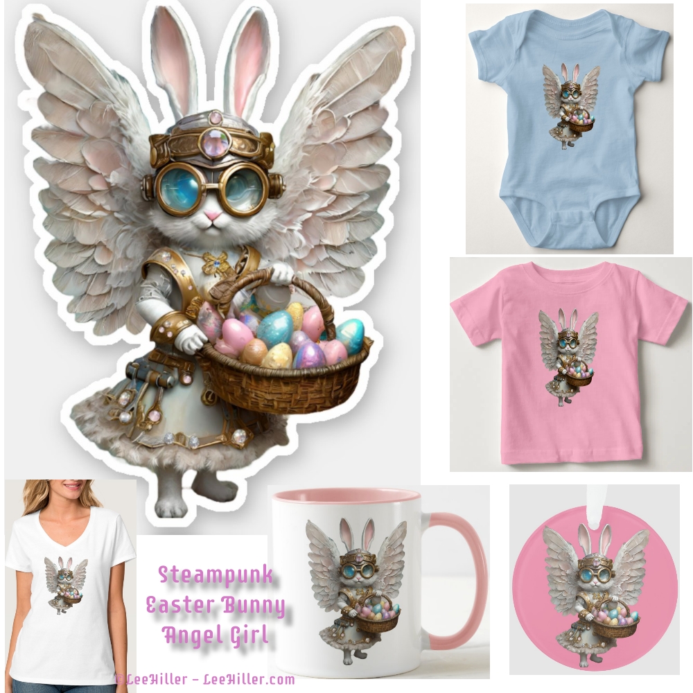 🐰⚔️🐰⚔️🐰 Sweet Steampunk Little Easter Bunny Angel Girl zazzle.com/store/leehille… #EasterRabbit #EasterEggs #Easter #EasterBunny #Angel #gifts #giftideas #steampunk #art #holidaygifts #babygirl #babyboy #babyshower #stickers #mugs #tshirts #babyclothing #babyonepiece