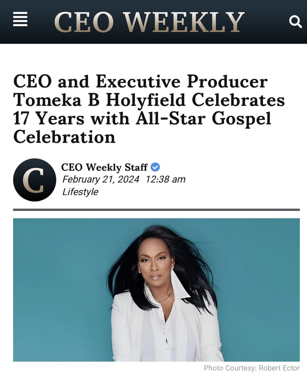 Thank you CEO WEEKLY!
#NotYourAverageCEO 
Full Article: ceoweekly.com/ceo-and-execut…

At the heart of the entertainment and sports industry, where the dazzle of fame often overshadows deeper narratives, stands Tomeka B Holyfield and her brainchild, the All-Star Gospel Celebration