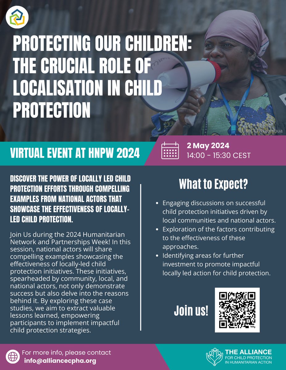 🌟 Join our Virtual Session on #LocallyLed #ChildProtection Initiatives at the #HNPW2024! Discover the power of locally-led CP efforts & explore successful case studies w/ national actors 📢 🗓️ 2 May 🕒 14:00 CEST 📍 Online 🔗 Register Here: bit.ly/3JdaiZy #Localisation