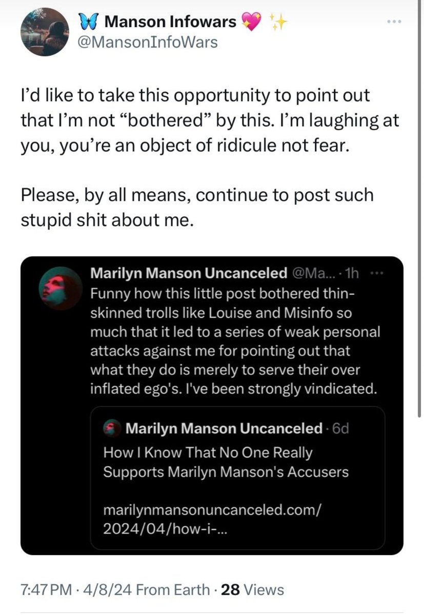 Since it doesn't bother her, then let us repeat what this is about and why Misinfo has been attacking me this week and getting Louise to stalk and harrass me: because I proved they are nothing but trolls and liars and slanderers, without an ounce of good intention.