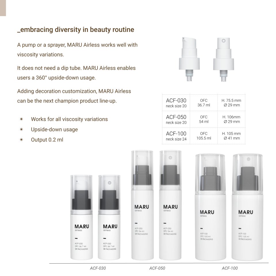 srpackaging.com/news/detail/en…

A #pump or a #sprayer, #MARU #Airless works well with viscosity variations.

#skincare #cosmetics #cleanbeauty #naturalbeauty #packagingdesign #madeinTaiwan #extrusionblowmolding

#スキンケア #化粧品企画
#クリーンビューティー
#エアレスボトル
#台湾製