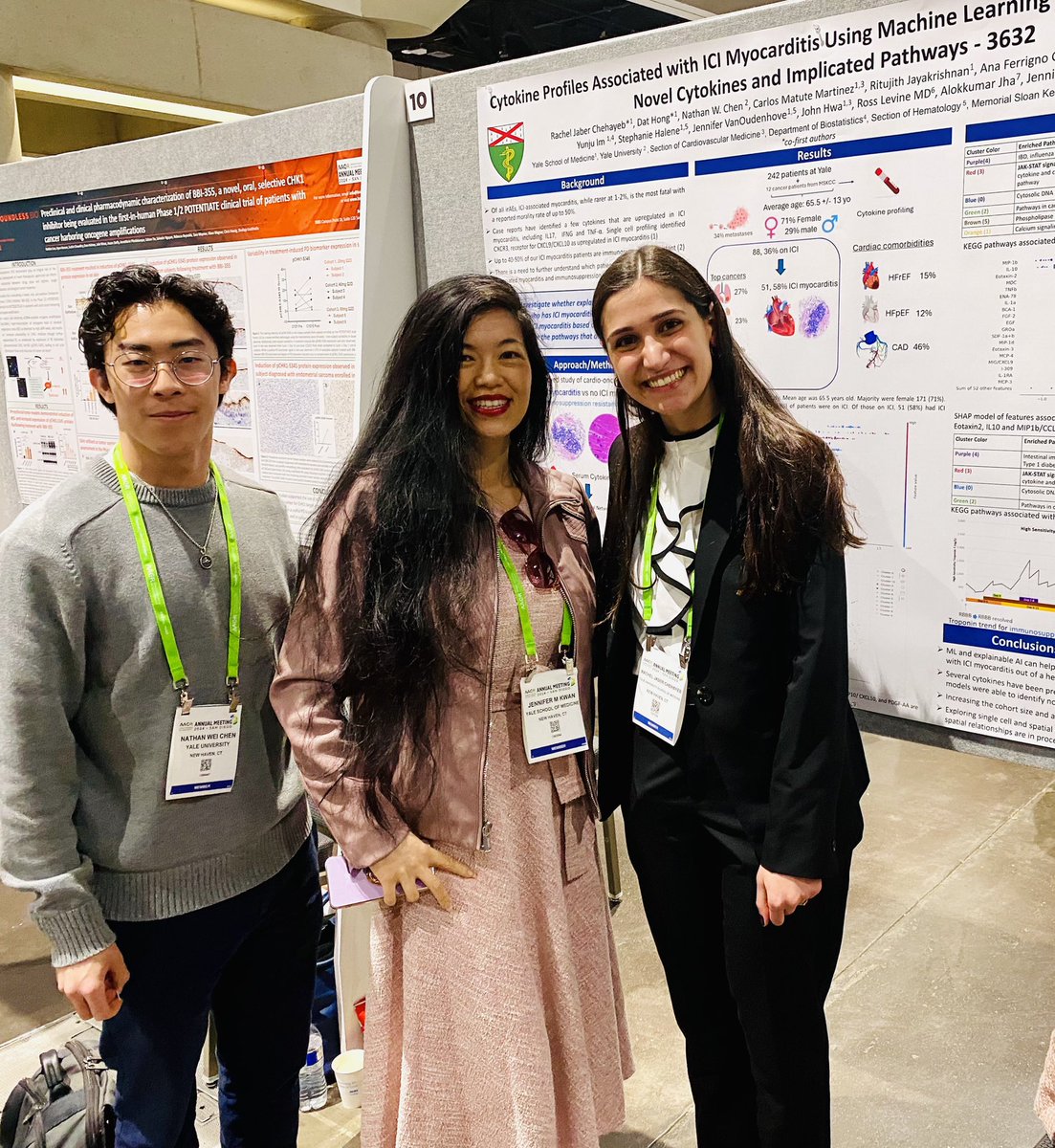jennkwanMDPhD's tweet photo. @YaleMed student Rachel Jaber Chehayeb presents our work: using explainable AI/ML to id top cytokine features and pathways of pts w/#ICImyocarditis & immunosuppression resistant ICImyocarditis #JAKStat pathway is a top pathway @YaleCardiology @YaleCancer @YaleMed #cardioonc https://t.co/Tn9zIJRTtD