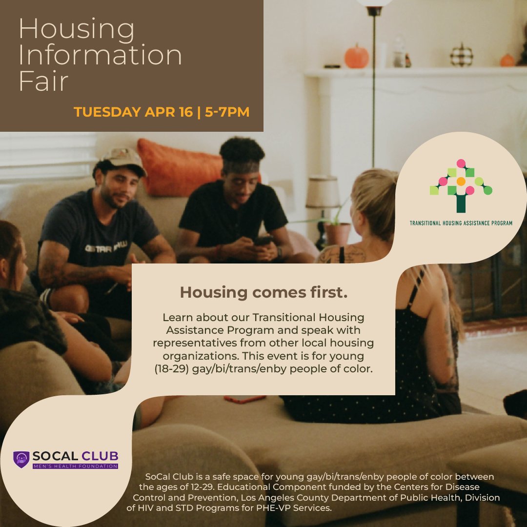 We're hosting a housing fair next week! 🪟 Get more information about our Transitional Housing Assistance Program and other local organizations! 🌇

#housing #transitionalhousing #southla #gaysouthla #lahousing #socalclub #thap #transitionalhousingassistance