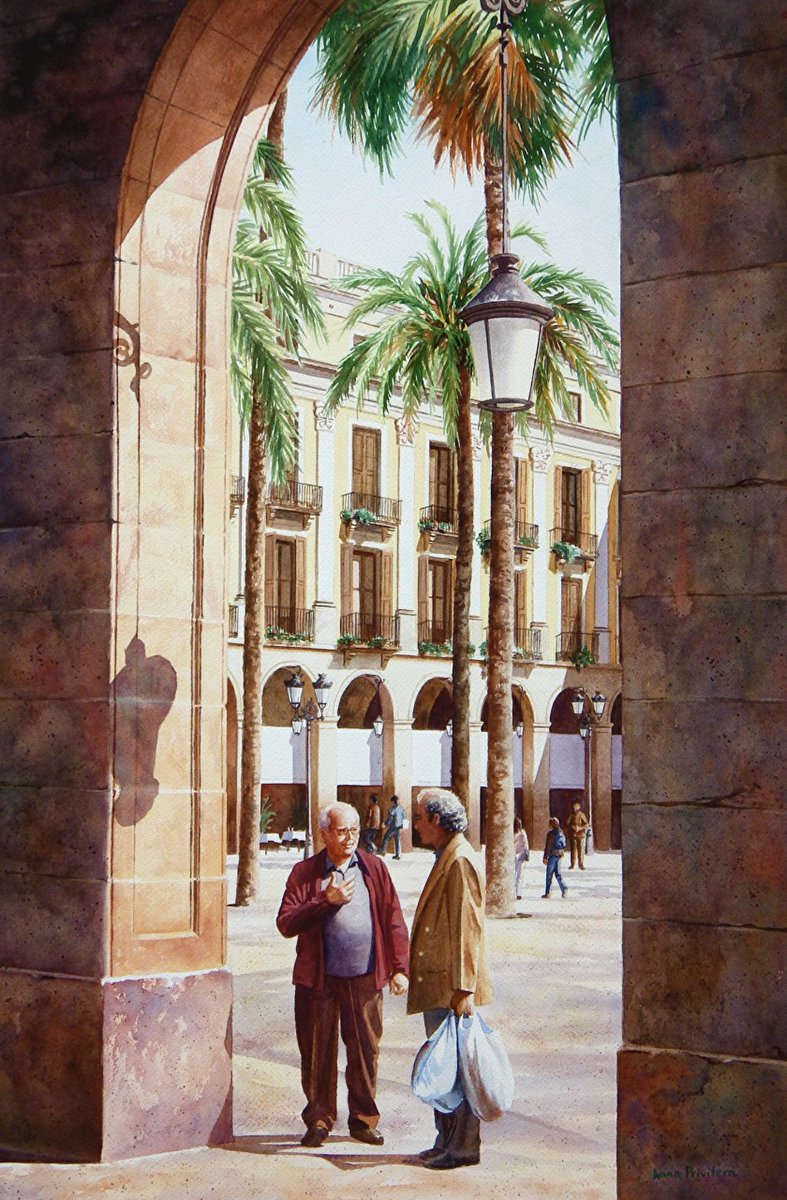 © Lana Privitera.
'Two friends, Barcelona.'
Watercolour on paper, 29' x 21'.