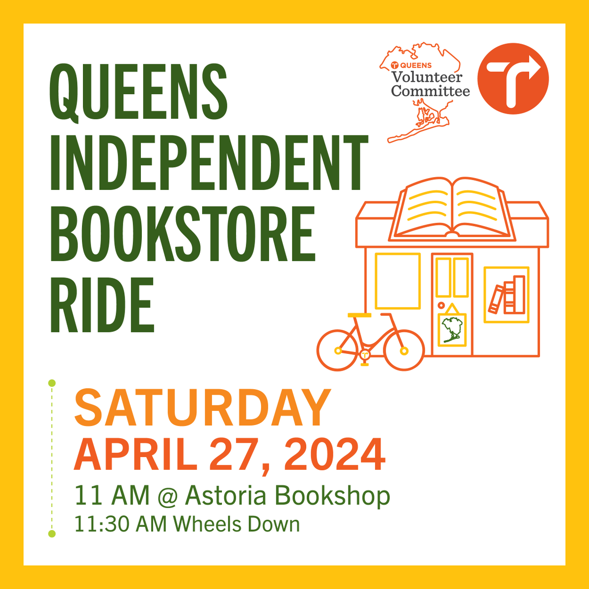 Hi! I'm sure @TransAlt will announce it themselves soon, but I am again leading our Queens Independent Bookstore Ride on Independent Bookstore Day. Eighteen miles and eight* bookstores, including four that we hadn't visited before. Sign up here! mobilize.us/transalt/event…