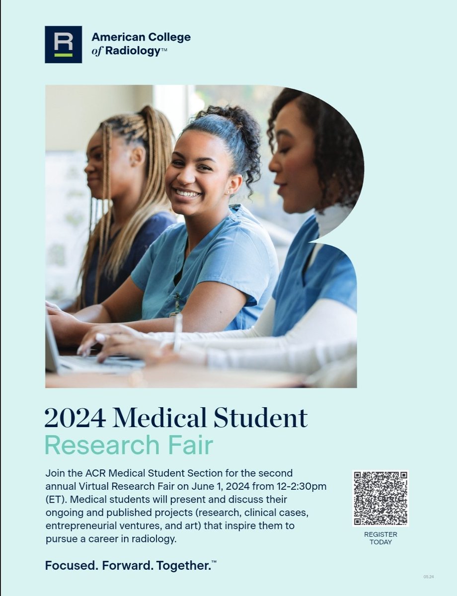 Hey #FutureRadRes,

The 2024 Medical Student Research Fair is coming up!  It's an opportunity to share projects that showcase your passion for radiology with the @RadiologyACR community.
Submit your work by April 28
➡️bit.ly/ACRSubmission
Registration
➡️bit.ly/ACRRegistration