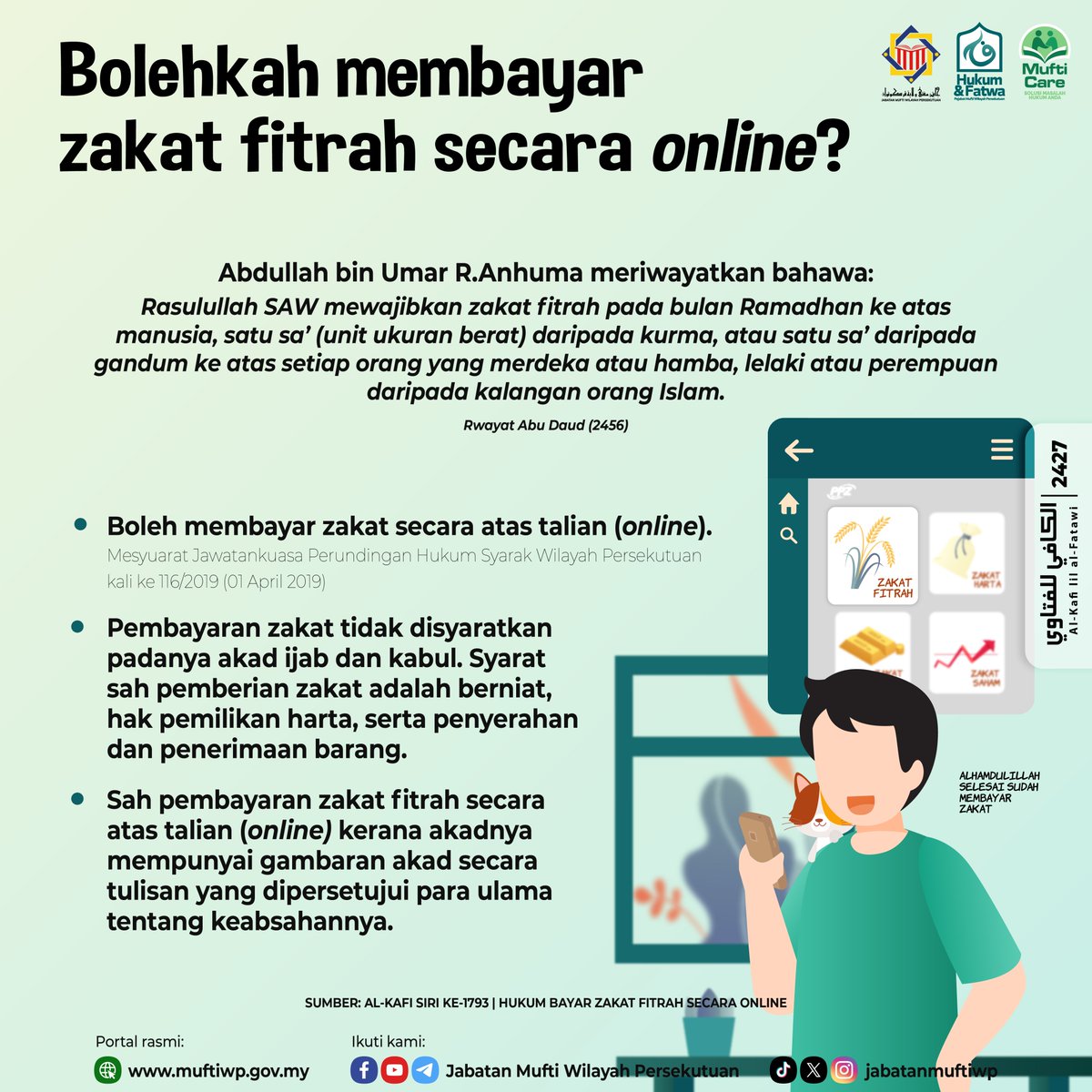 HUKUM BAYAR ZAKAT FITRAH SECARA ONLINE Rujuk Sumber Asal : bit.ly/3H9wxgk Ikuti kami: linktr.ee/JabatanMuftWP