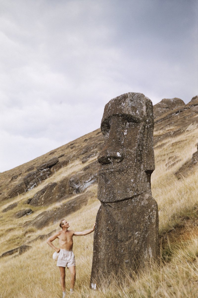 Alkibiades_'s tweet photo. Also remember when Norwegian adventurer Thor Heyerdahl solved the 200 year unsolved "mystery" of the moai statues on the Easter Islands by literally interviewing a random local Rapa Nui native who explained the oral tradition to him of how they "walked" them https://t.co/42flowxnmc