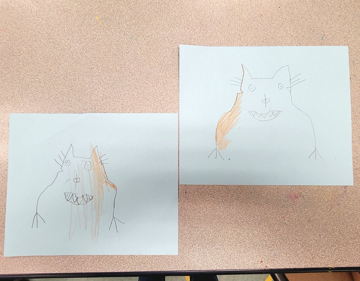 #GattisArt We had a short art class due to the eclipse, but this sweet kinder student wanted to teach me to draw Garfield & he did step by step! ❤️ @RoundRockISD @GattisRRISD @HafedhAzaiez @nancy_ag2000 @rrisdart @rrisdfinearts