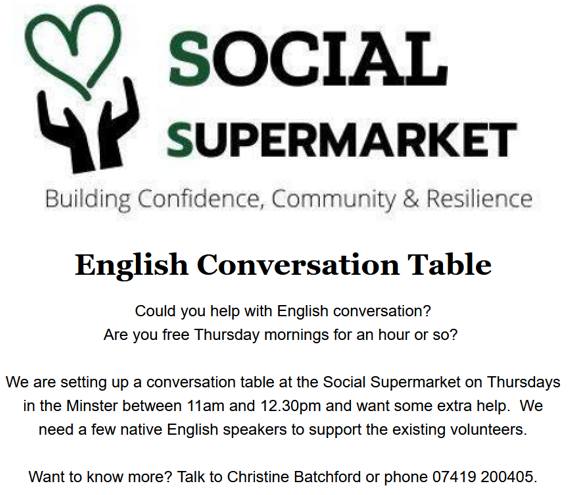 #VolunteersNeeded Social Supermarket - @RothMinster 

Full details below.

#MakeADifference #englishconversation