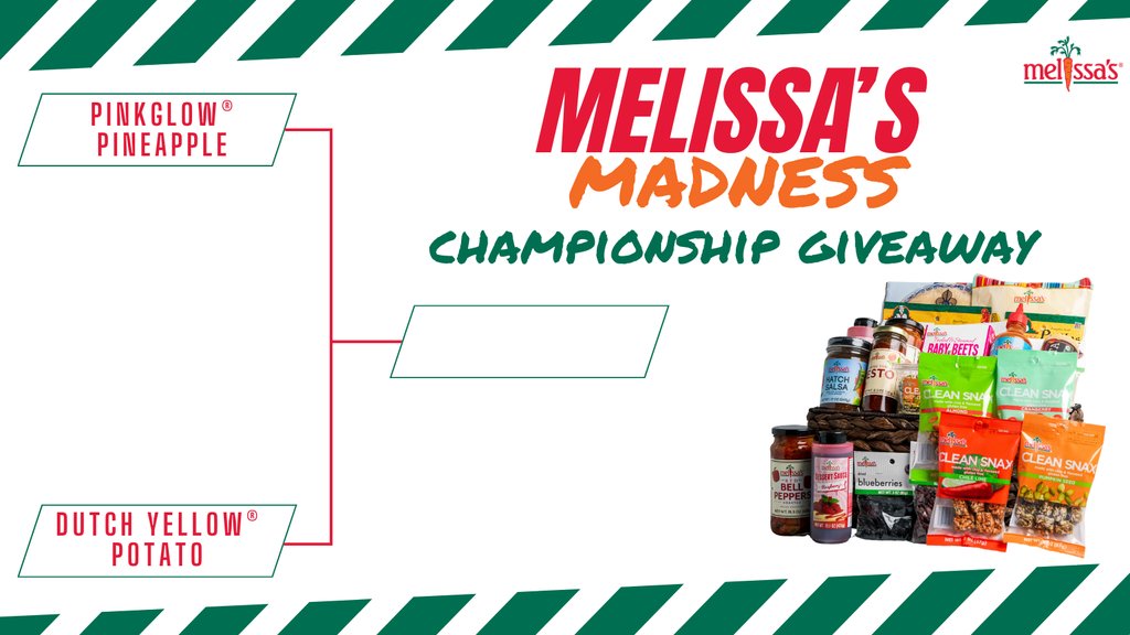 Down to the final two ... a champion will be crowned TONIGHT! 🏆️🥔🍍

Join our giveaway below for a chance to win #MelissasMadness! To enter:

🏀 Share &amp; like this post
🏀 Reply with your prediction: UConn or Purdue?
🏀 Enter our poll below

#MelissasProduce #MarchMadness