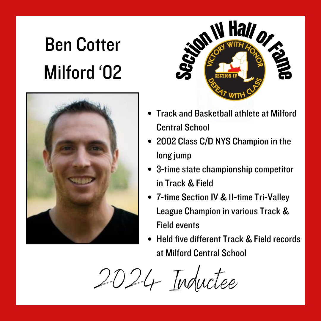 Section IV of NYSPHSAA (@sect4athletics) on Twitter photo Congratulations to Ben Cotter from Milford Central School a 2024 Inductee to the Section IV Hall of Fame! <a href="/NateLull/">Nate Lull</a> <a href="/DS_sportsnews/">Daily Star Sports</a> <a href="/athletics_mcs/">MCS Athletics</a> Congratulations to Ben Cotter from Milford Central School a 2024 Inductee to the Section IV Hall of Fame! <a href="/NateLull/">Nate Lull</a> <a href="/DS_sportsnews/">Daily Star Sports</a> <a href="/athletics_mcs/">MCS Athletics</a>