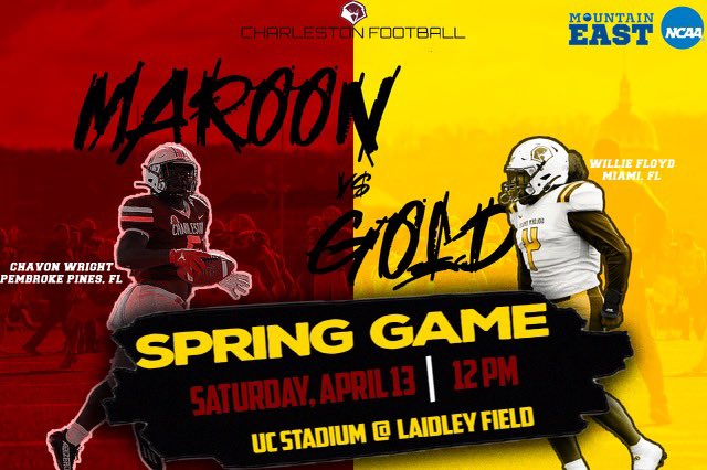 YOUR 2023 MEC CHAMPION UNIVERSITY OF CHARLESTON GOLDEN EAGLES are live this Saturday at Noon in the MAROON vs GOLD Game. #R2D2