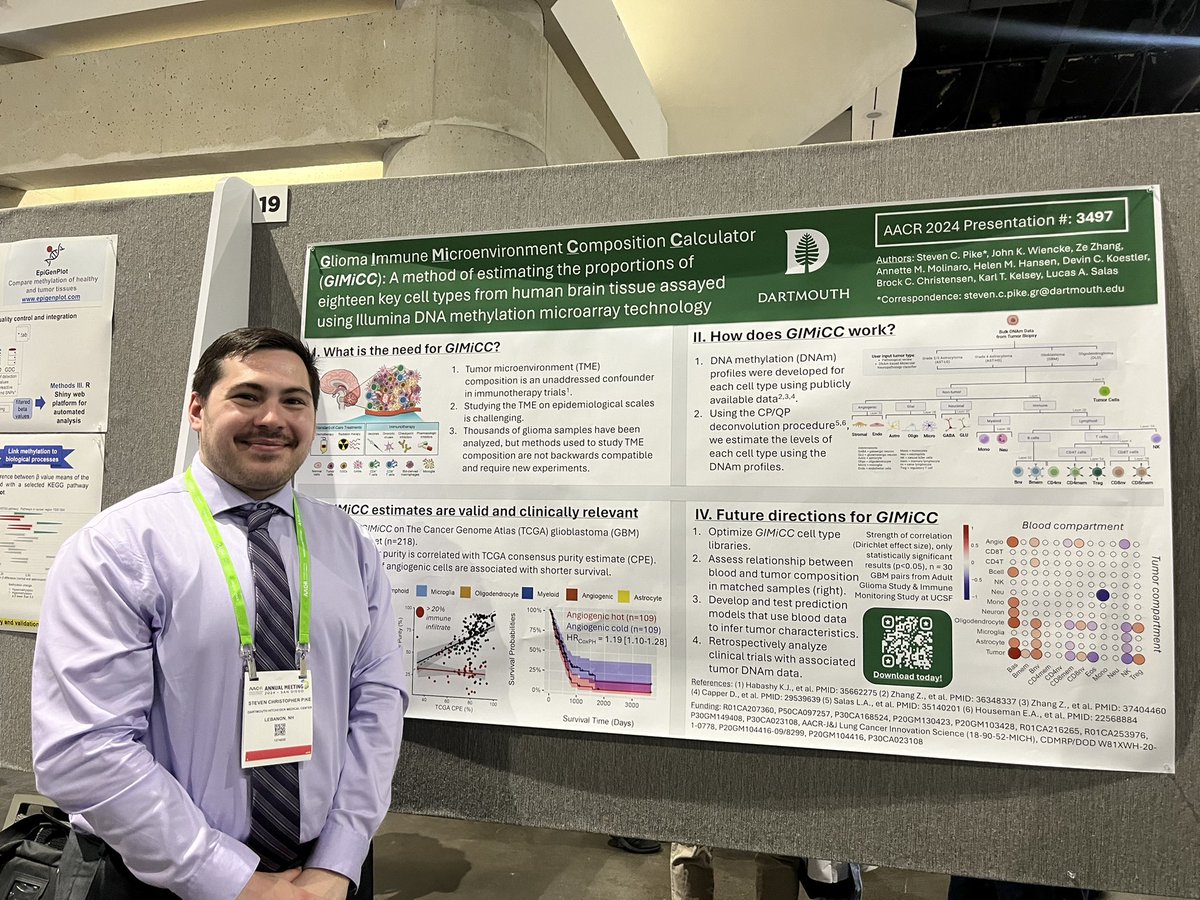 So excited to see Dartmouth research presented at #AACR24 <a href="/AACR/">AACR</a> 

Congrats #SalasLab <a href="/lsalas_epigenet/">Lucas Salas</a> &amp; team for your work on glioma immune microenvironment composition through DNA methylation microarray