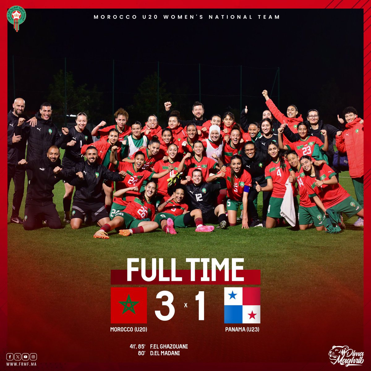 المنتخب الوطني النسوي لأقل من 20سنة يفوز على منتخب بنما لأقل من 23 سنة

Another victory for our U20 Women's National Team 💪🏻

#DimaMaghrib 🇲🇦  #OneGameOneFamily