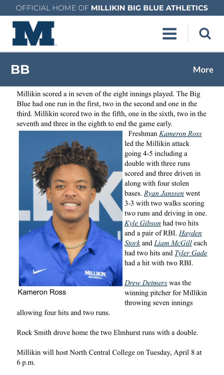 Former IL Brave <a href="/KameronR/">Kameron Ross</a> (<a href="/BigBlueBaseball/">Millikin Baseball</a>) has a day 👀⬇️⬇️