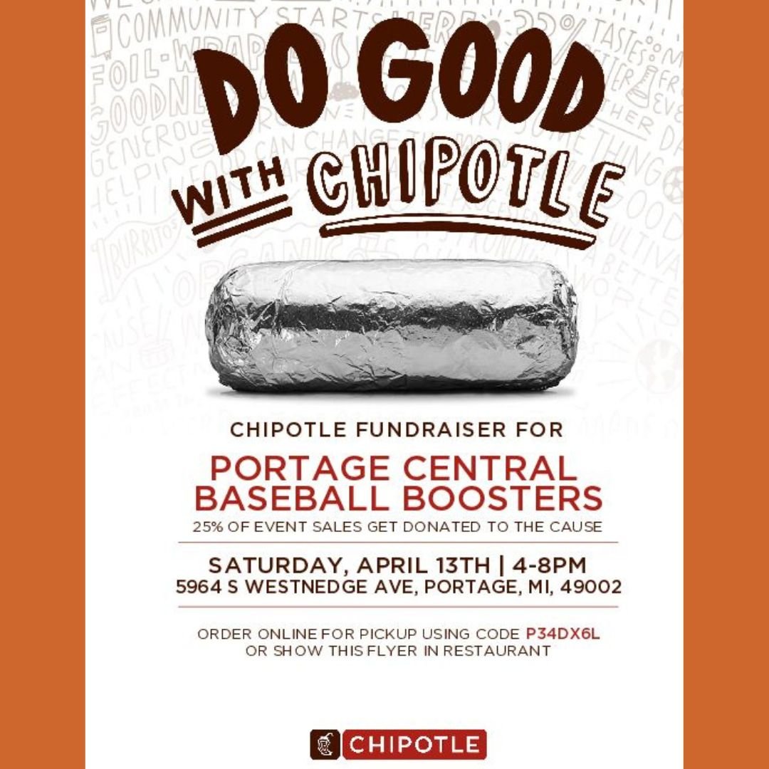 MustangsPC's tweet photo. 📷 PC Baseball Families,

Take the night off from cooking and dishes! This Saturday, April 13, from 4:00 - 8:00 p.m., order Chipotle for dinner AND support our team!  Online ordering is also available with the code P34DX6L. Mention that you are with PC Baseball! https://t.co/WuJ2KZGgkF