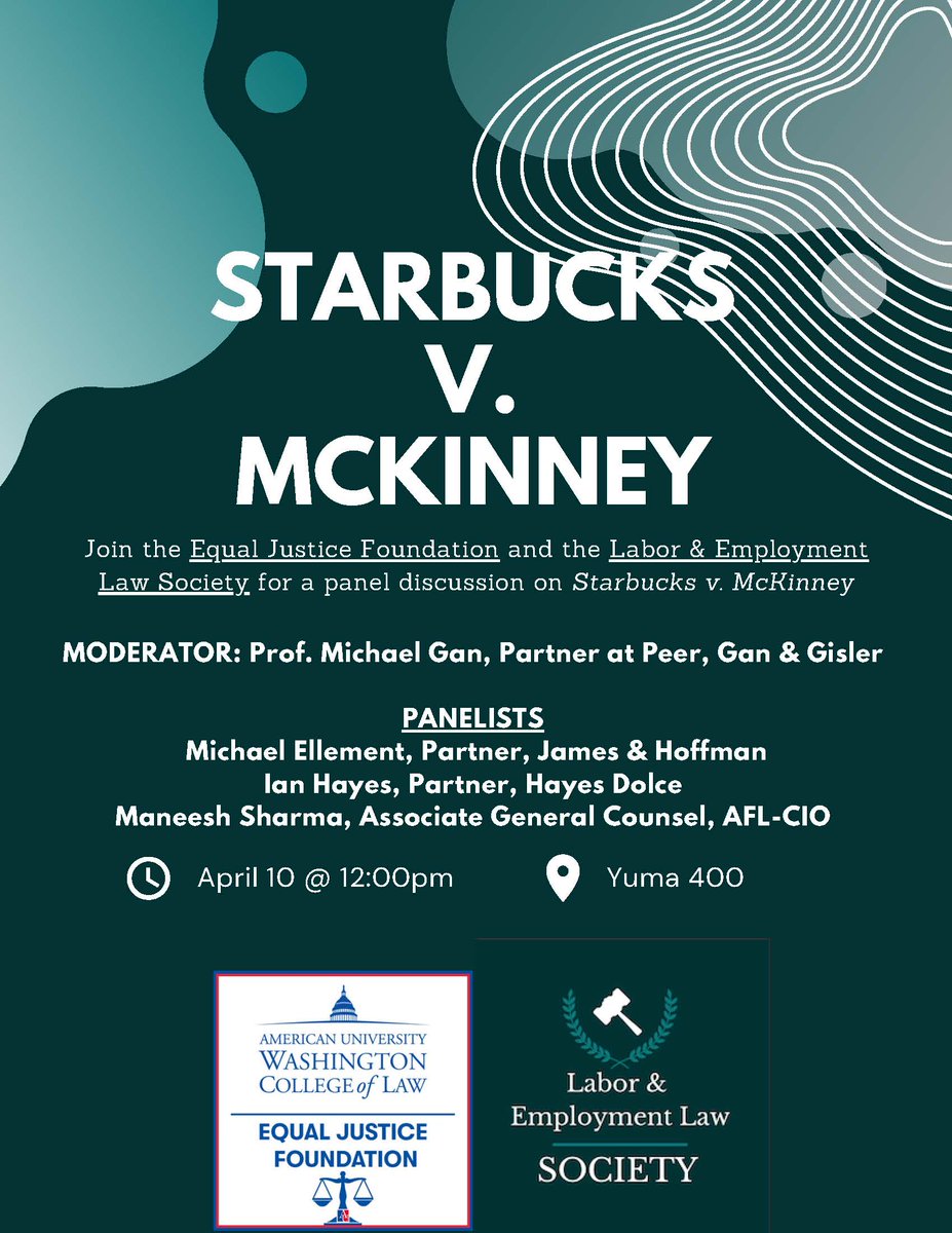 michaeljgan's tweet image. The Supreme Court will be hearing oral argument April 23 on the appropriate test/standard courts must use to evaluate requests for injunctions under Section 10(j) of the National Labor Relations Act.  Looking forward to moderating this timely panel discussion @AUWCL @WCL_LELS