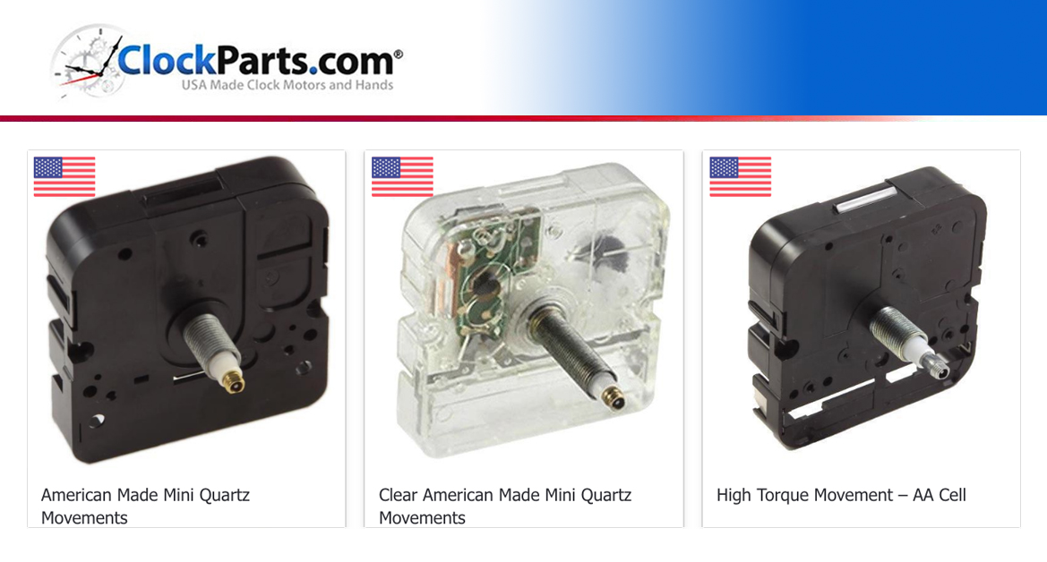 ClockPartsCom's tweet image. Replace old clock mechanisms easily with our quartz ClockMotors! Battery or electric powered, choose from Atomic, Auto Set, Chiming, Pendulum, Reverse Running, High Torque, or Silent options. #ClockMovements #Clocks clockparts.com/clock-movement…