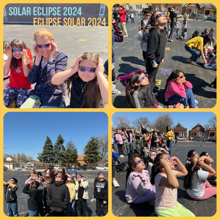All eyes gazed at the sky in wonder and awe as the sun and moon displayed their splendor.  Our students’ curiosity sparked many questions about our place in the universe. This majestic event can inspire a future career in astronomy. #d100inspires <a href="/KomenskyLions/">Komensky School</a> #SolarEclipse2024