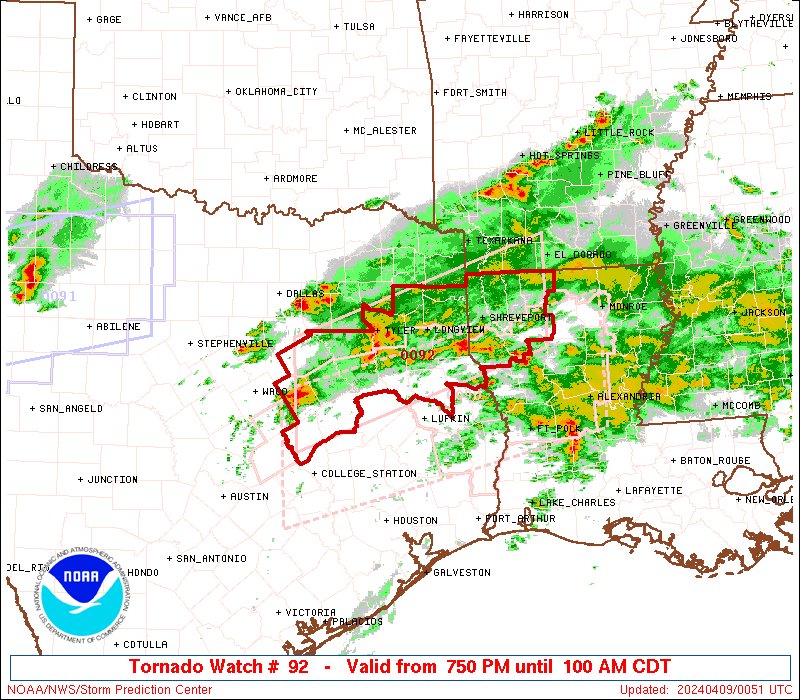 7:52pm CDT #SPC_Watch WW 92 TORNADO LA TX 090050Z - 090600Z, #lawx #txwx, spc.noaa.gov/products/watch…