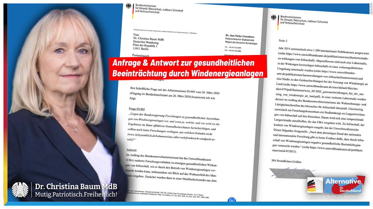 Antwort der Bundesregierung: „Nach dem derzeitigen Stand der nationalen und internationalen Forschung gibt es keine Evidenz dafür, dass durch Infraschall von #Windenergieanlagen negative gesundheitliche Beeinträchtigungen verursacht werden.“ Frankreich schaltet #Windräder ab...